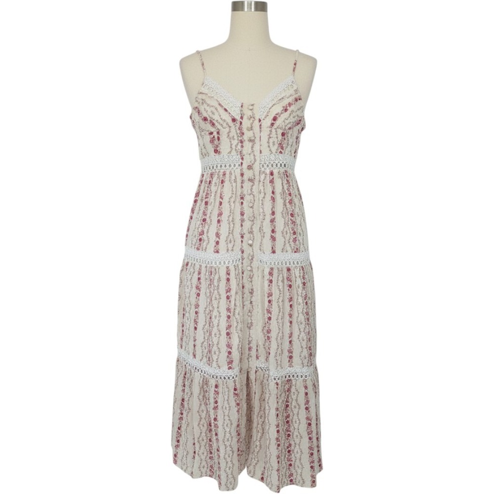 Dress Forum Maxi Dress Womens Small Cream Floral Lace Tiered Cottagecore Peasant